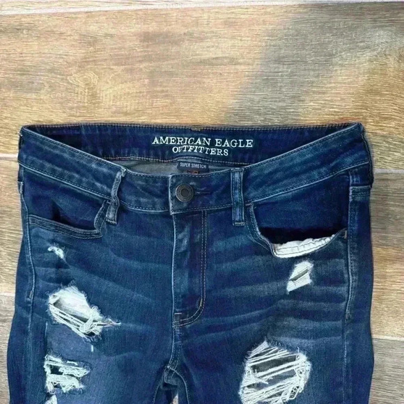 American Eagle AE Stretch Jean Jegging crop frayed end distressed 6R Style#:9782 - Picture 3 of 9